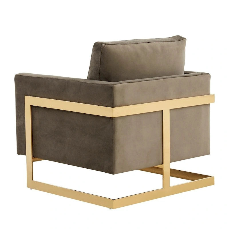 Fauteuil d'appoint du milieu du siècle en velours beige avec pieds dorés, une place