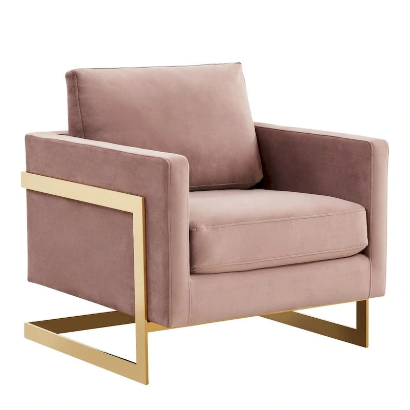 Fauteuil d'appoint du milieu du siècle en velours beige avec pieds dorés, une place