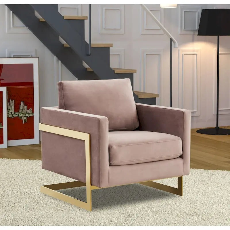 Fauteuil d'appoint du milieu du siècle en velours beige avec pieds dorés, une place