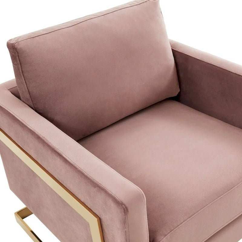 Fauteuil d'appoint du milieu du siècle en velours beige avec pieds dorés, une place