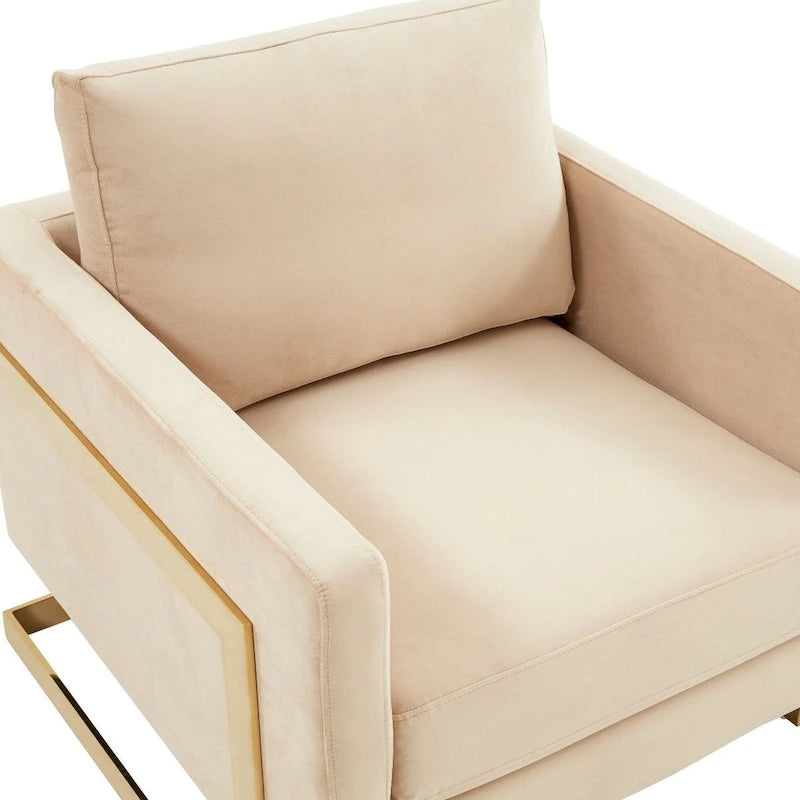 Fauteuil d'appoint du milieu du siècle en velours beige avec pieds dorés, une place