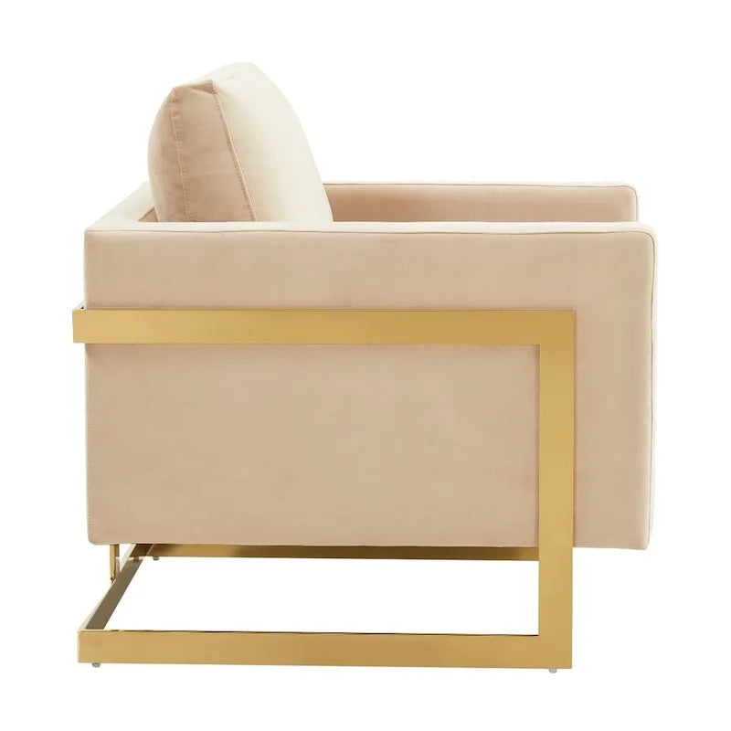 Fauteuil d'appoint du milieu du siècle en velours beige avec pieds dorés, une place
