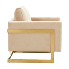Fauteuil d'appoint du milieu du siècle en velours beige avec pieds dorés, une place