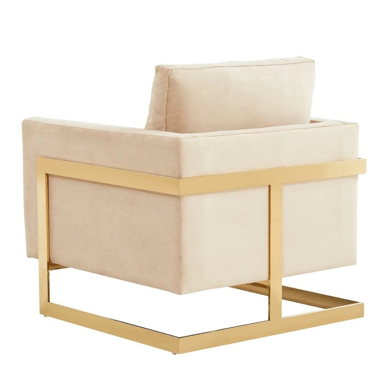 Fauteuil d'appoint du milieu du siècle en velours beige avec pieds dorés, une place