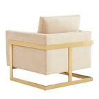 Fauteuil d'appoint du milieu du siècle en velours beige avec pieds dorés, une place