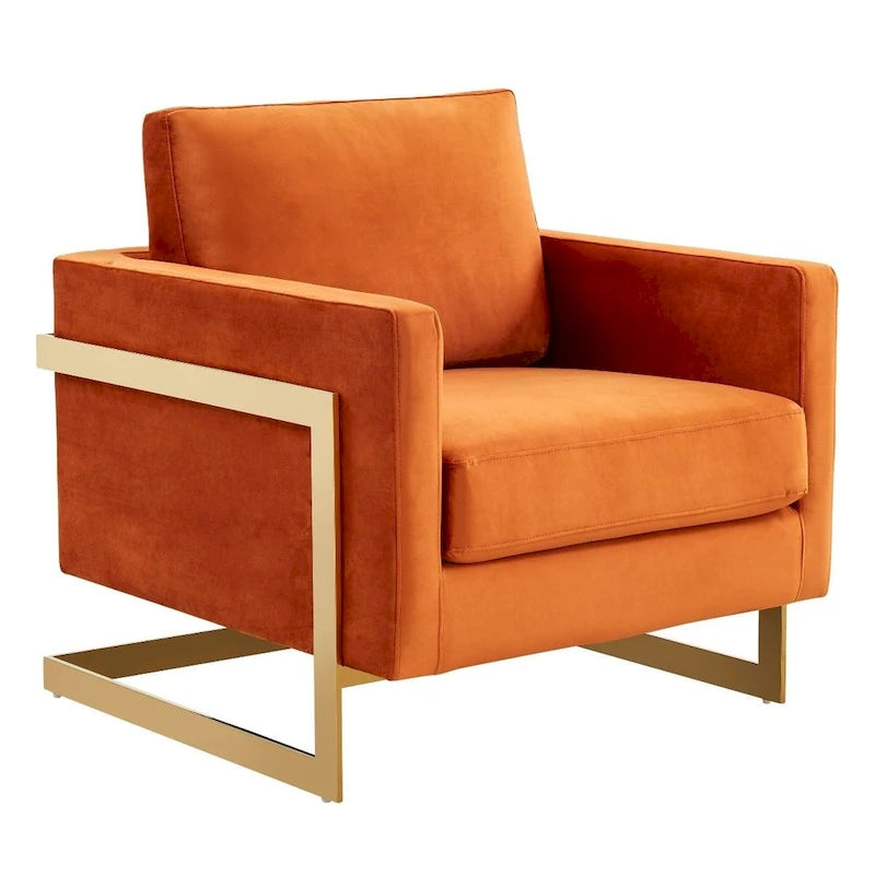 Fauteuil d'appoint du milieu du siècle en velours beige avec pieds dorés, une place