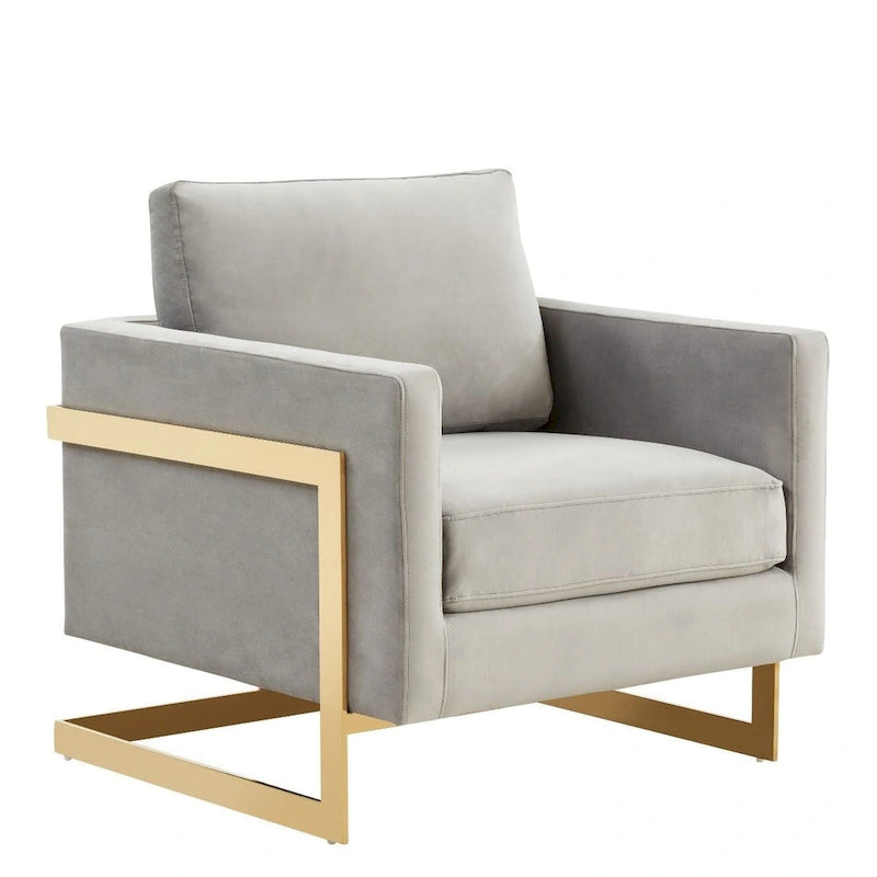 Fauteuil d'appoint du milieu du siècle en velours beige avec pieds dorés, une place