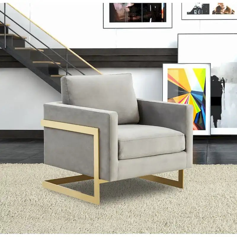 Fauteuil d'appoint du milieu du siècle en velours beige avec pieds dorés, une place