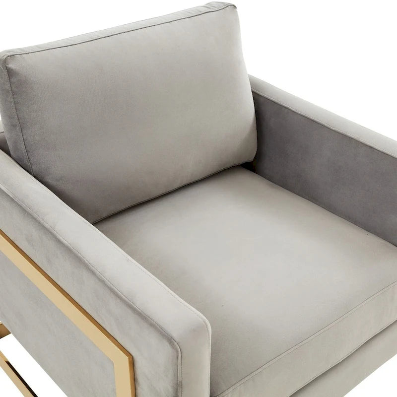 Fauteuil d'appoint du milieu du siècle en velours beige avec pieds dorés, une place