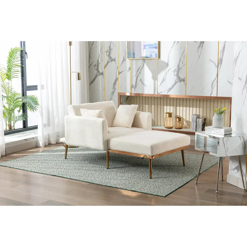 Fauteuil d'appoint en tissu Teddy avec pieds en or rose — Gris / Rose orchidée intense / Jaune / Blanc / Camel / Rose | 1 place