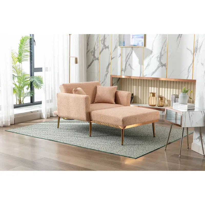 Fauteuil d'appoint en tissu Teddy avec pieds en or rose — Gris / Rose orchidée intense / Jaune / Blanc / Camel / Rose | 1 place