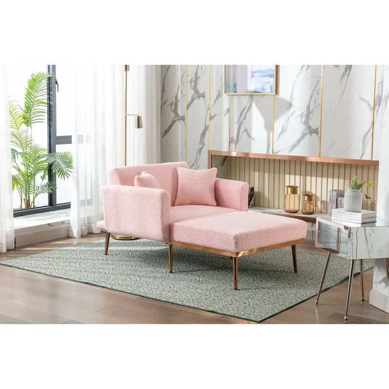 Fauteuil d'appoint en tissu Teddy avec pieds en or rose — Gris / Rose orchidée intense / Jaune / Blanc / Camel / Rose | 1 place