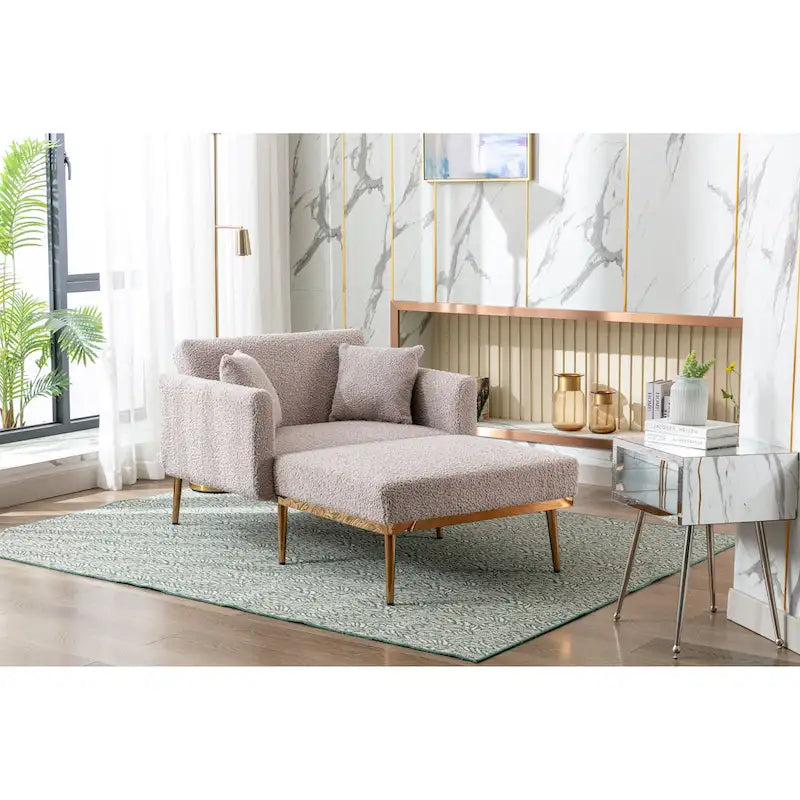 Fauteuil d'appoint en tissu Teddy avec pieds en or rose — Gris / Rose orchidée intense / Jaune / Blanc / Camel / Rose | 1 place
