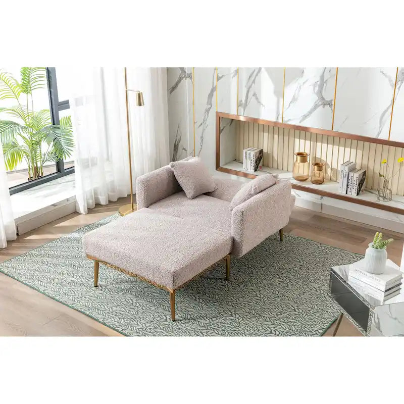 Fauteuil d'appoint en tissu Teddy avec pieds en or rose — Gris / Rose orchidée intense / Jaune / Blanc / Camel / Rose | 1 place