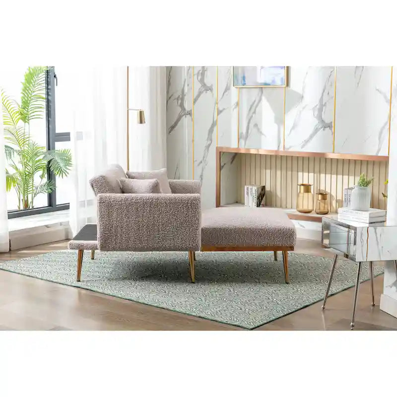 Fauteuil d'appoint en tissu Teddy avec pieds en or rose — Gris / Rose orchidée intense / Jaune / Blanc / Camel / Rose | 1 place