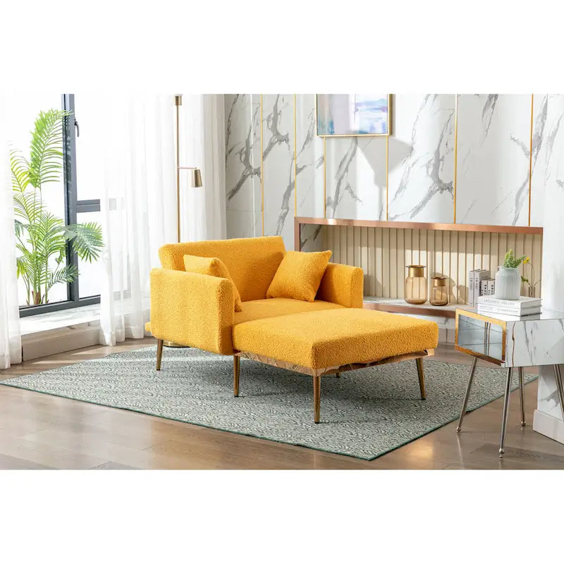 Fauteuil d'appoint en tissu Teddy avec pieds en or rose — Gris / Rose orchidée intense / Jaune / Blanc / Camel / Rose | 1 place