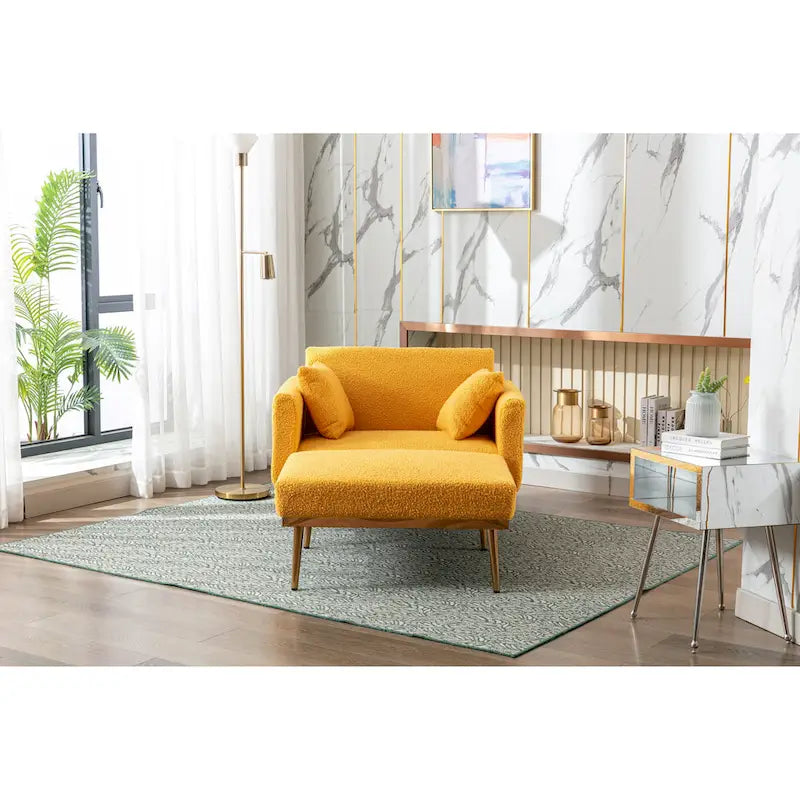 Fauteuil d'appoint en tissu Teddy avec pieds en or rose — Gris / Rose orchidée intense / Jaune / Blanc / Camel / Rose | 1 place