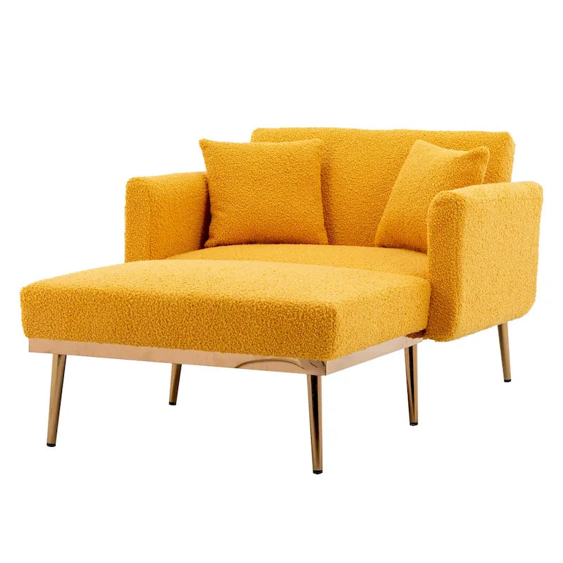 Fauteuil d'appoint en tissu Teddy avec pieds en or rose — Gris / Rose orchidée intense / Jaune / Blanc / Camel / Rose | 1 place