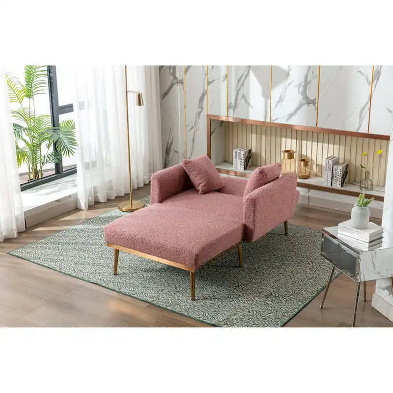 Fauteuil d'appoint en tissu Teddy avec pieds en or rose — Gris / Rose orchidée intense / Jaune / Blanc / Camel / Rose | 1 place