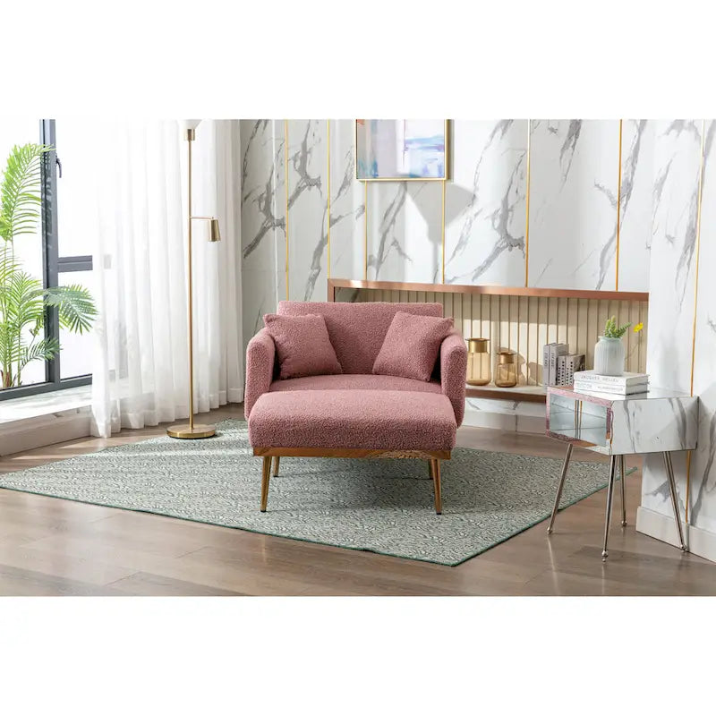 Fauteuil d'appoint en tissu Teddy avec pieds en or rose — Gris / Rose orchidée intense / Jaune / Blanc / Camel / Rose | 1 place