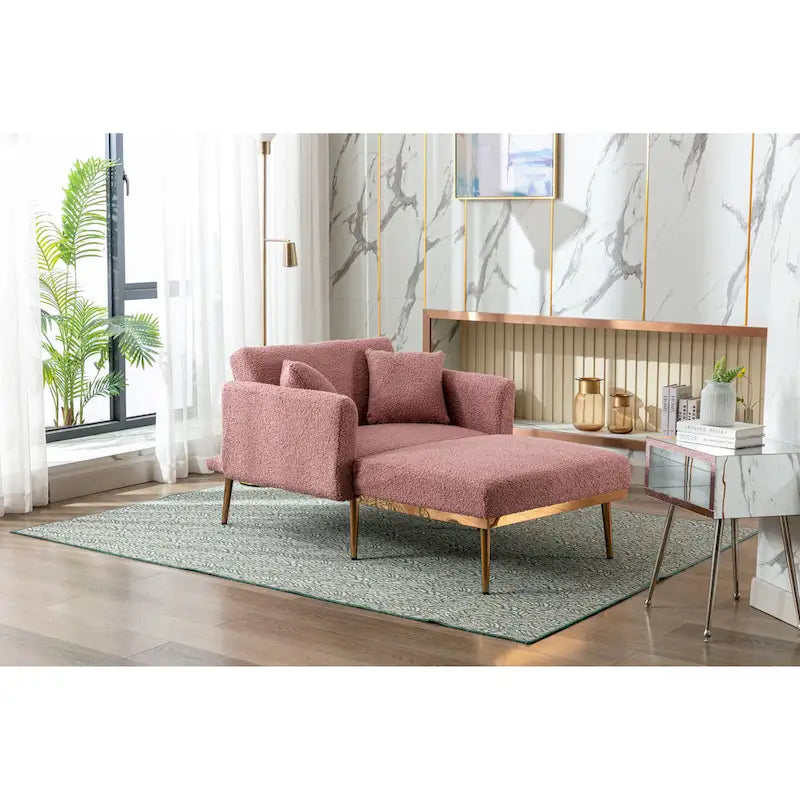Fauteuil d'appoint en tissu Teddy avec pieds en or rose — Gris / Rose orchidée intense / Jaune / Blanc / Camel / Rose | 1 place
