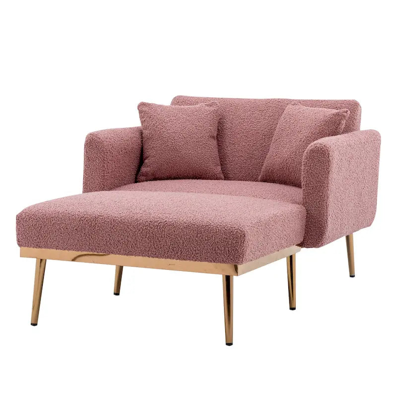 Fauteuil d'appoint en tissu Teddy avec pieds en or rose — Gris / Rose orchidée intense / Jaune / Blanc / Camel / Rose | 1 place