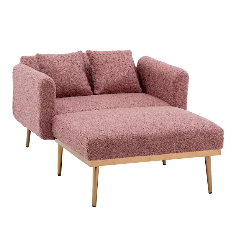 Fauteuil d'appoint en tissu Teddy avec pieds en or rose — Gris / Rose orchidée intense / Jaune / Blanc / Camel / Rose | 1 place