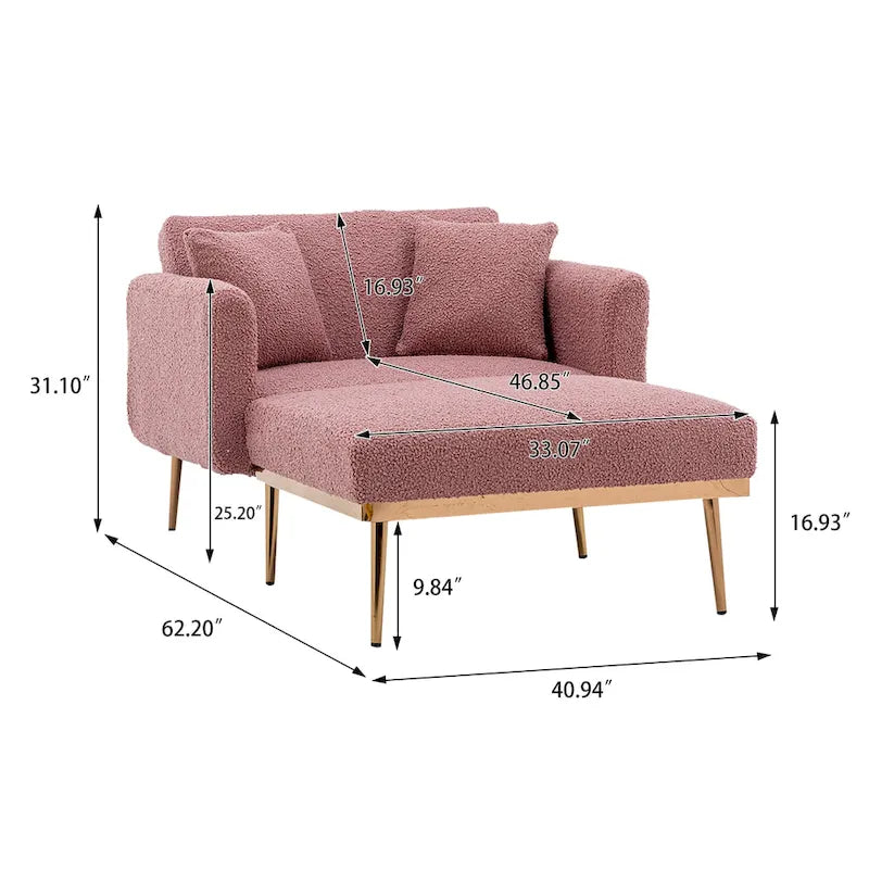 Fauteuil d'appoint en tissu Teddy avec pieds en or rose — Gris / Rose orchidée intense / Jaune / Blanc / Camel / Rose | 1 place