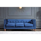 Canapé Chesterfield 3 places en velours à accoudoirs carrés de 83" — Bleu / Vert / Gris / Ivoire