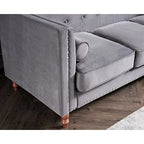Canapé Chesterfield 3 places en velours à accoudoirs carrés de 83" — Bleu / Vert / Gris / Ivoire