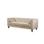 Canapé Chesterfield 3 places en velours à accoudoirs carrés de 83" — Bleu / Vert / Gris / Ivoire