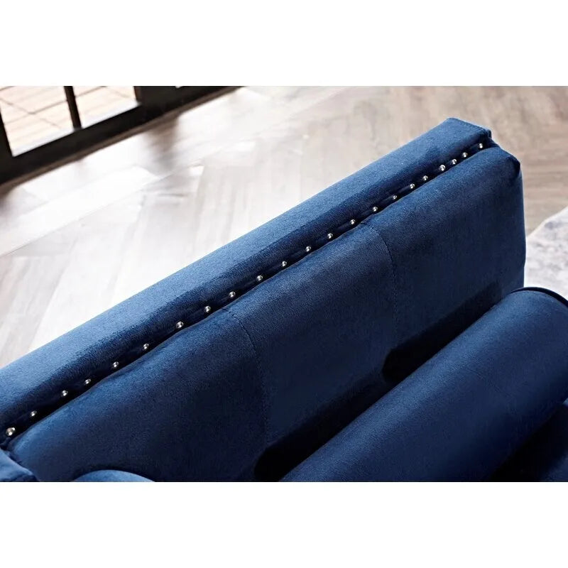Canapé Chesterfield 3 places en velours à accoudoirs carrés de 83" — Bleu / Vert / Gris / Ivoire