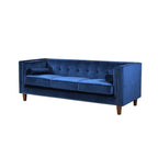 Canapé Chesterfield 3 places en velours à accoudoirs carrés de 83" — Bleu / Vert / Gris / Ivoire