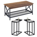 Ensemble de 3 tables basses et tables d'appoint en C noir/gris/marron pour salon