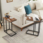 Ensemble de 3 tables basses et tables d'appoint en C noir/gris/marron pour salon