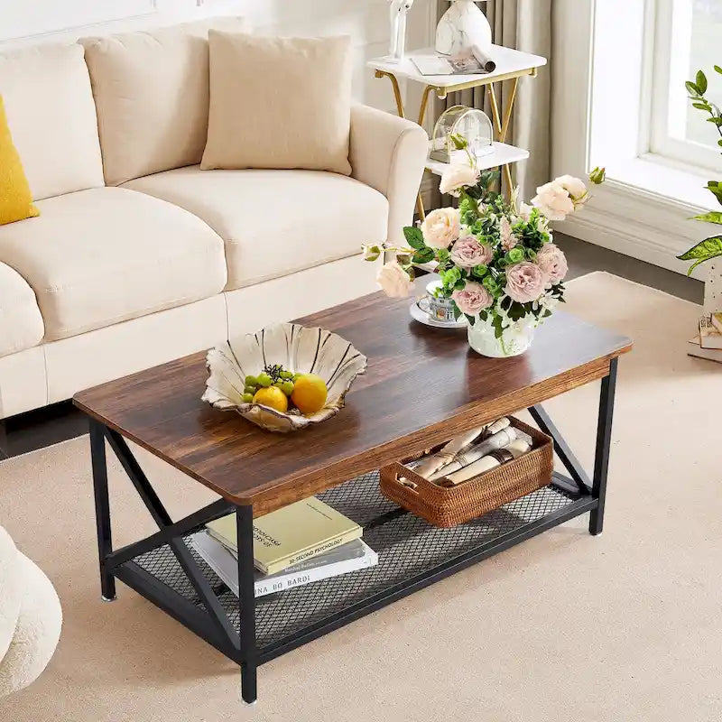 Ensemble de 3 tables basses et tables d'appoint en C noir/gris/marron pour salon