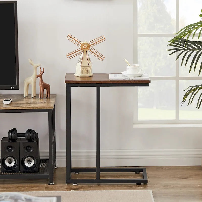 Ensemble de 3 tables basses et tables d'appoint en C noir/gris/marron pour salon
