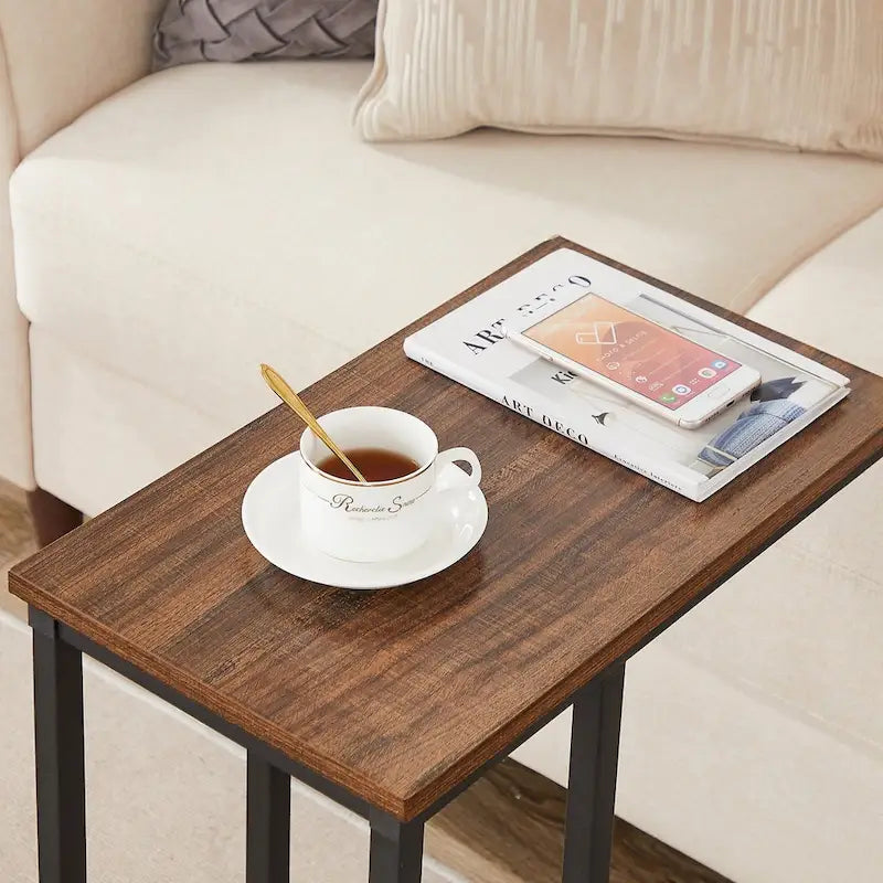 Ensemble de 3 tables basses et tables d'appoint en C noir/gris/marron pour salon