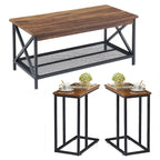Ensemble de 3 tables basses et tables d'appoint en C noir/gris/marron pour salon