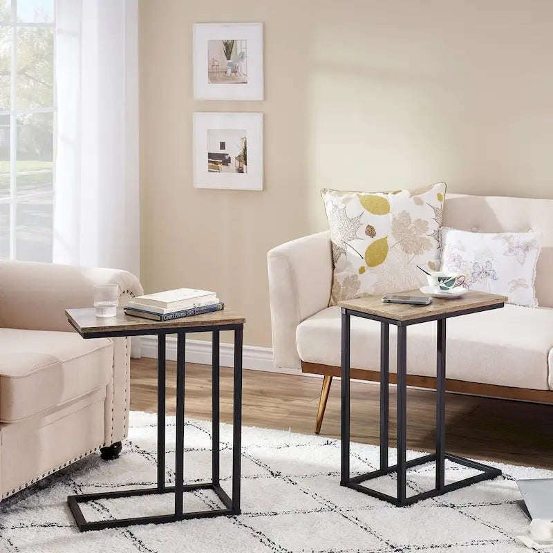 Ensemble de 3 tables basses et tables d'appoint en C noir/gris/marron pour salon