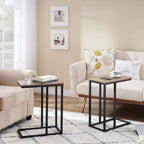 Ensemble de 3 tables basses et tables d'appoint en C noir/gris/marron pour salon