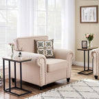 Ensemble de 3 tables basses et tables d'appoint en C noir/gris/marron pour salon