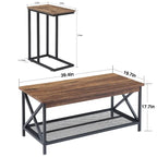 Ensemble de 3 tables basses et tables d'appoint en C noir/gris/marron pour salon