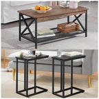 Ensemble de 3 tables basses et tables d'appoint en C noir/gris/marron pour salon