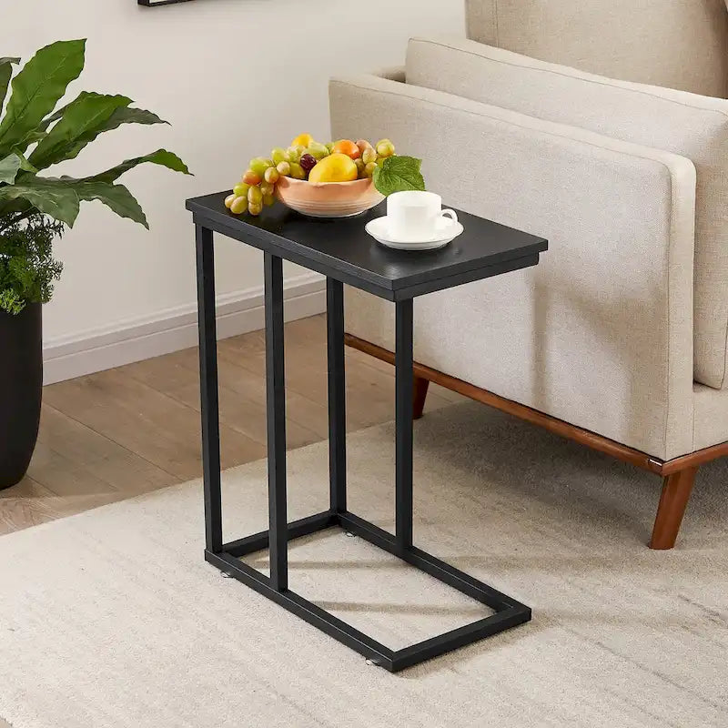Ensemble de 3 tables basses et tables d'appoint en C noir/gris/marron pour salon
