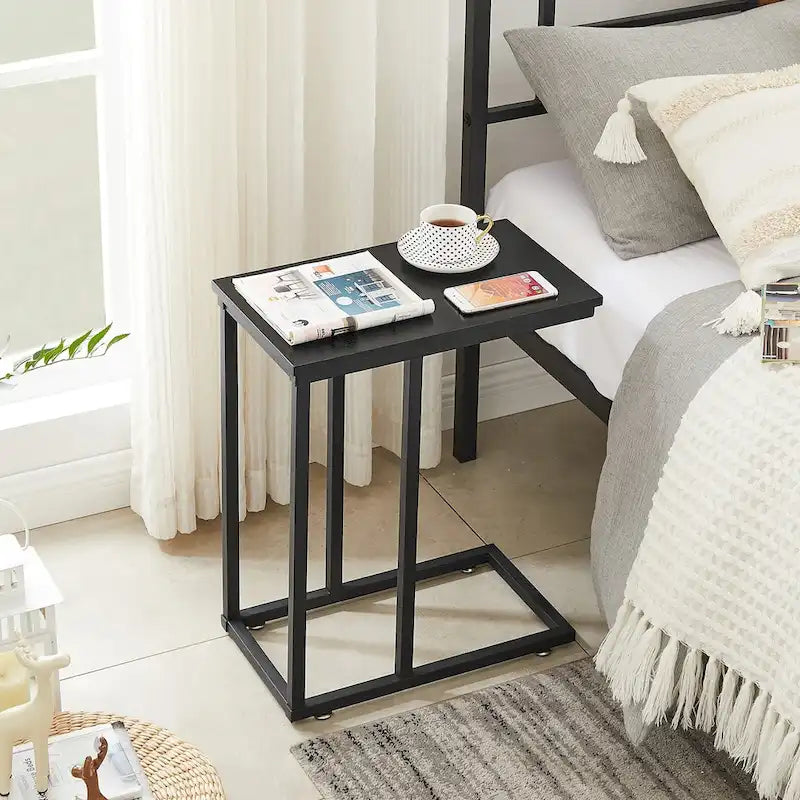 Ensemble de 3 tables basses et tables d'appoint en C noir/gris/marron pour salon