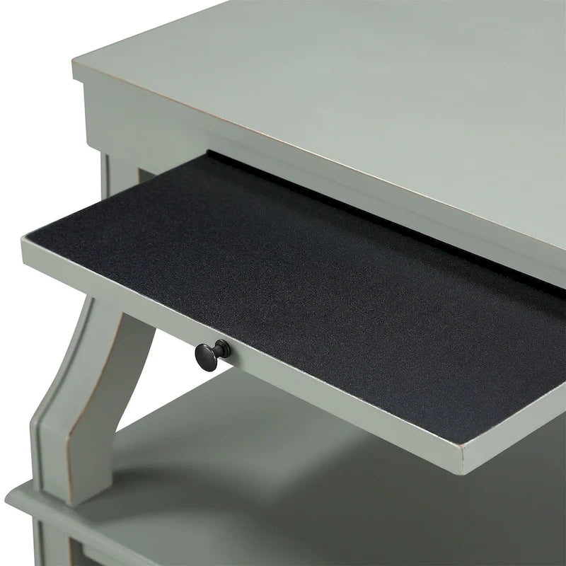 Table d'appoint à 3 niveaux avec tiroir et tablette coulissante, Bleu Marine / Gris Antique / Blanc Antique