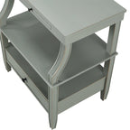 Table d'appoint à 3 niveaux avec tiroir et tablette coulissante, Bleu Marine / Gris Antique / Blanc Antique