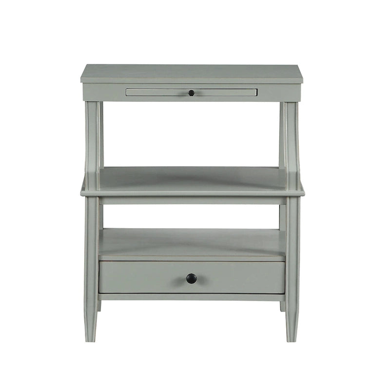 Table d'appoint à 3 niveaux avec tiroir et tablette coulissante, Bleu Marine / Gris Antique / Blanc Antique