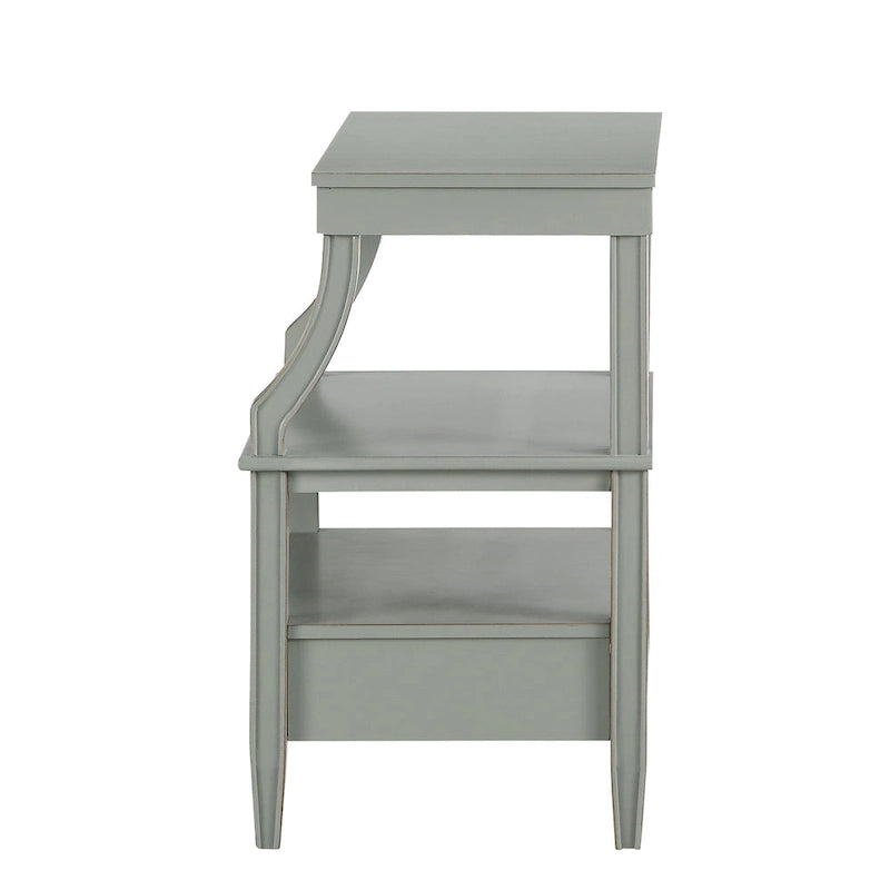 Table d'appoint à 3 niveaux avec tiroir et tablette coulissante, Bleu Marine / Gris Antique / Blanc Antique